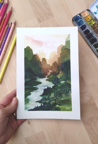 Jeux de lumière, paysage à l'aquarelle de Vanessa Lim