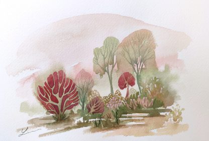 Enchanted woods n°4, paysage à l'aquarelle de Vanessa Lim