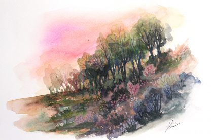 Enchanted woods n°2, paysage à l'aquarelle de Vanessa Lim