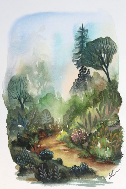 Enchanted woods n°7, paysage à l'aquarelle de Vanessa Lim